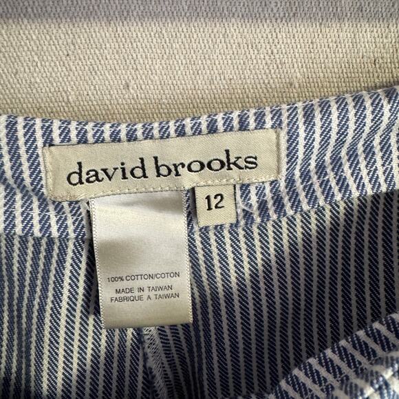 David Brooks Size 12 Blue White Striped Cotton Capri Pants Side Zip - Picture 6 of 10